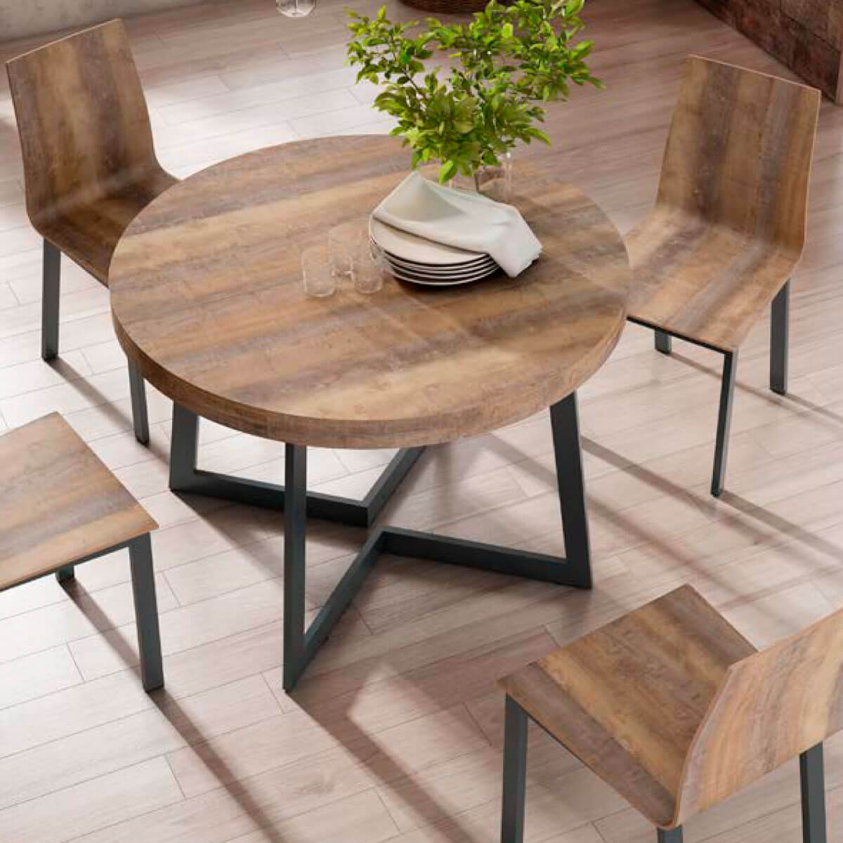 Mesa con tablero redondo extensible a 370 cm en madera de melamina