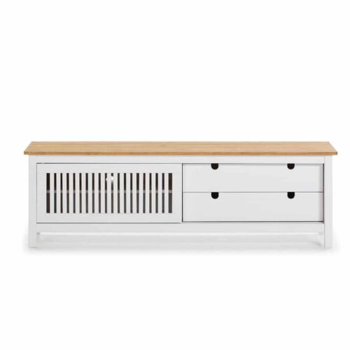 Mueble tv blanco y madera