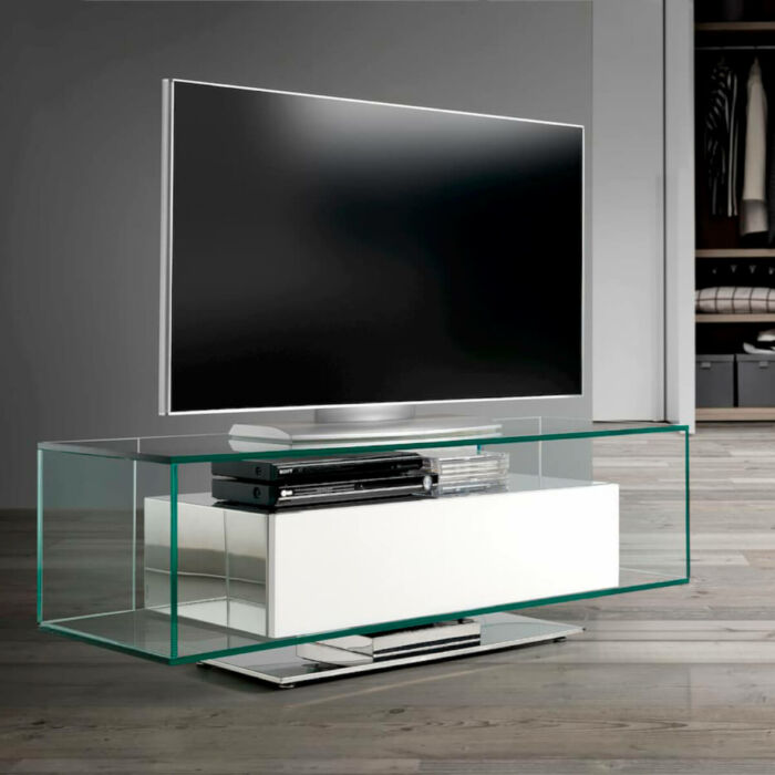 Mueble TV lacado y cristal