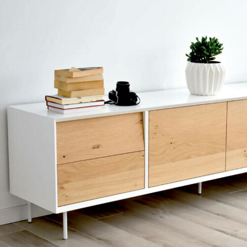 Mueble tv blanco y chapa madera natural