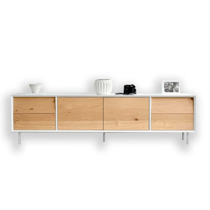 Mueble tv blanco y chapa madera natural