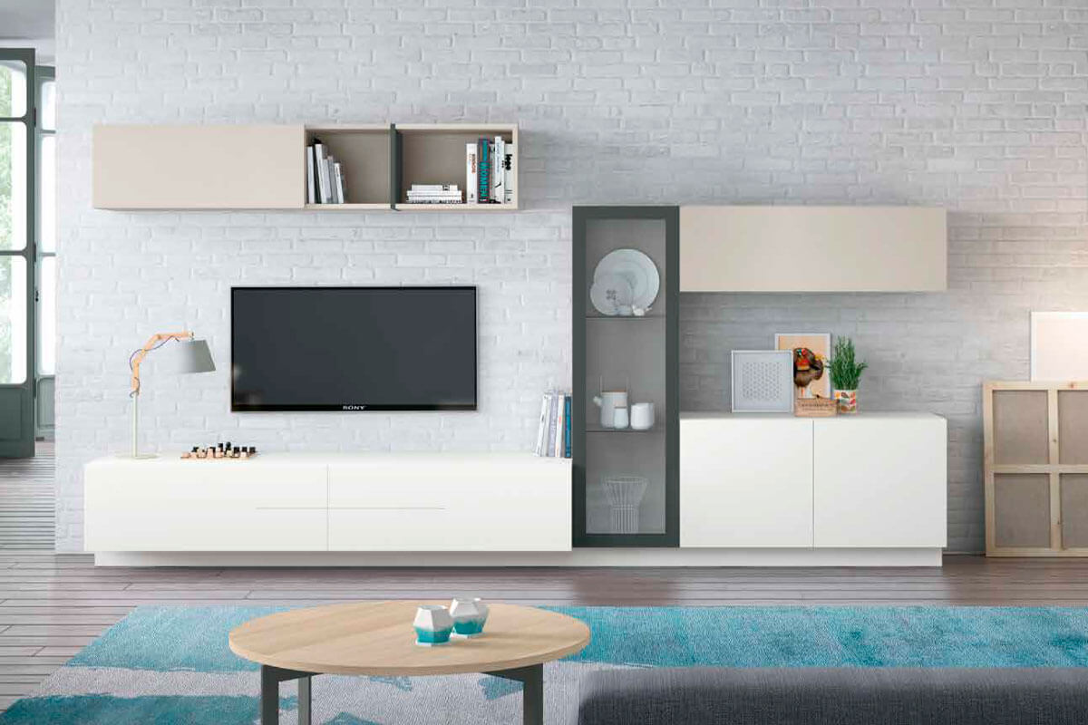 Salón modular 320cm Tórtola, blanco, laca tórtola, laca blanco, laca grafito