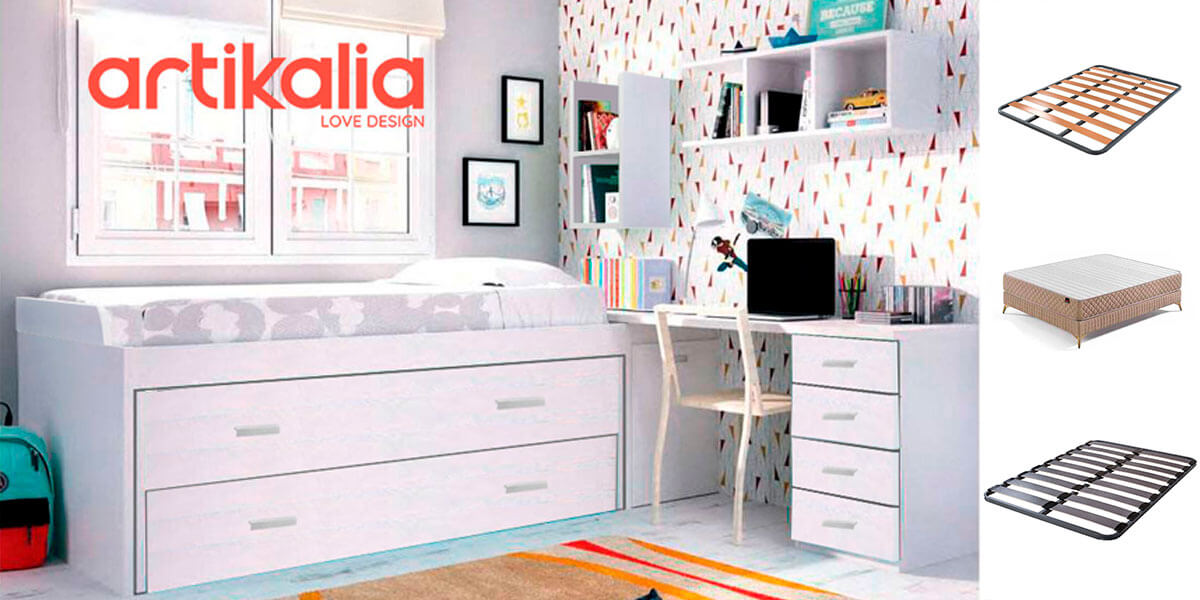 Dormitorio juvenil cama nido, escritorio y armario Artikalia muebles