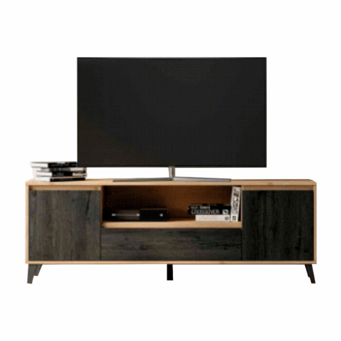 Mueble TV negro y roble 180cm