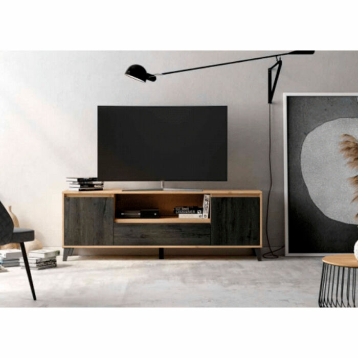 Mueble TV negro y roble 180cm