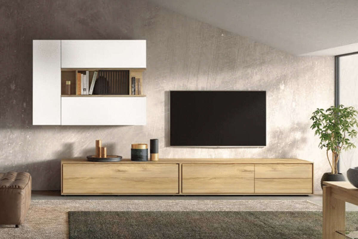 compo16 (1) Salón modular ARIS 293cm. Roble y blanco