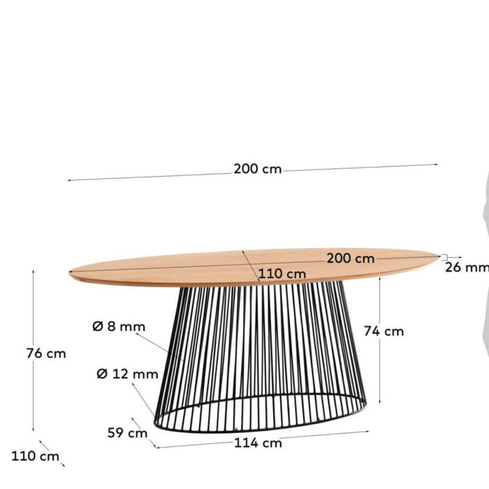 Mesa ovalada madera y acero 200cm