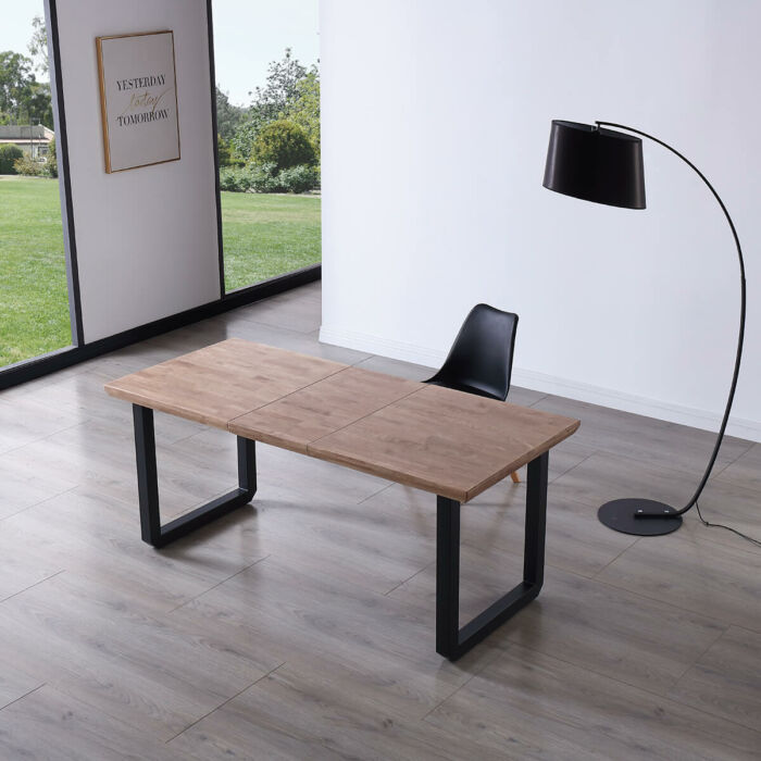 Mesa comedor extensible roble y negro