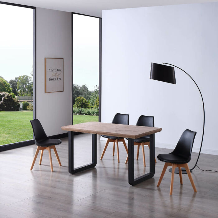 Mesa comedor extensible roble y negro