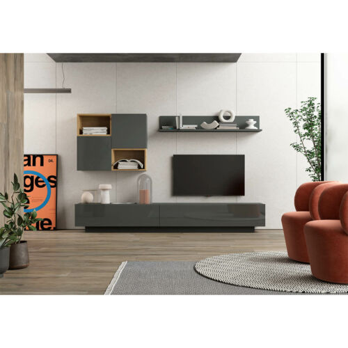Mueble TV con zócalo de melamina grafito
