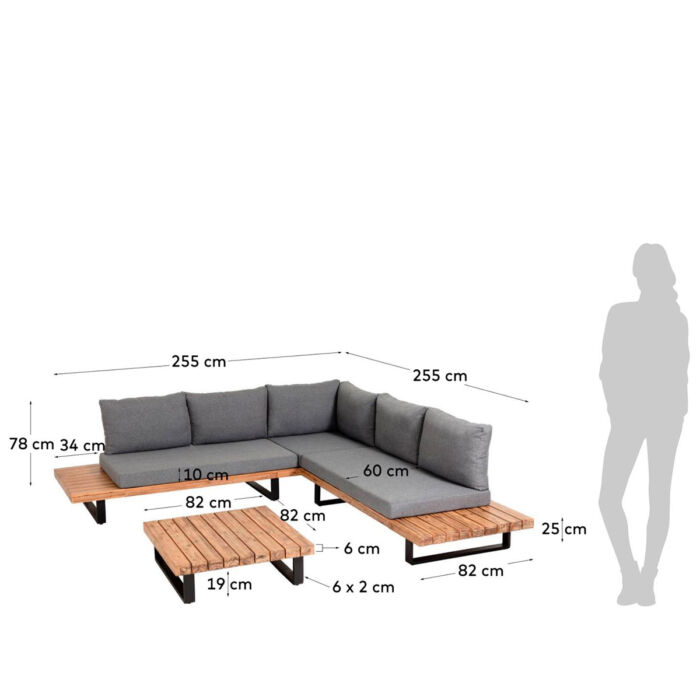 Sofá rinconero 5 plazas y mesa de madera maciza
