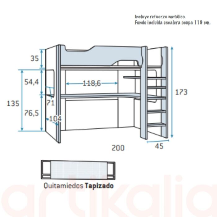 Cama litera con escritorio