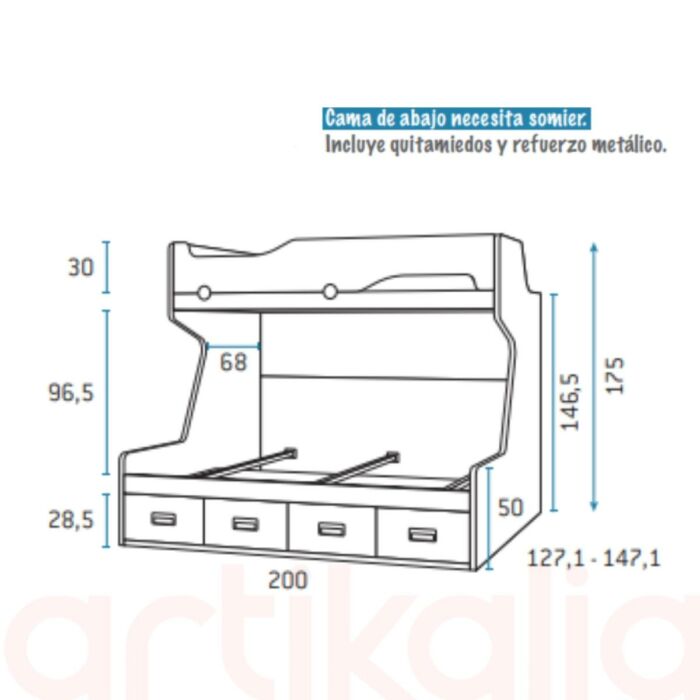 Cama litera escalera con almacenaje