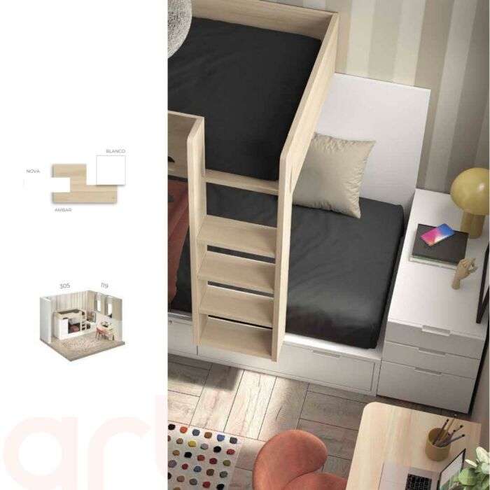 Cama litera compacta con almacenaje