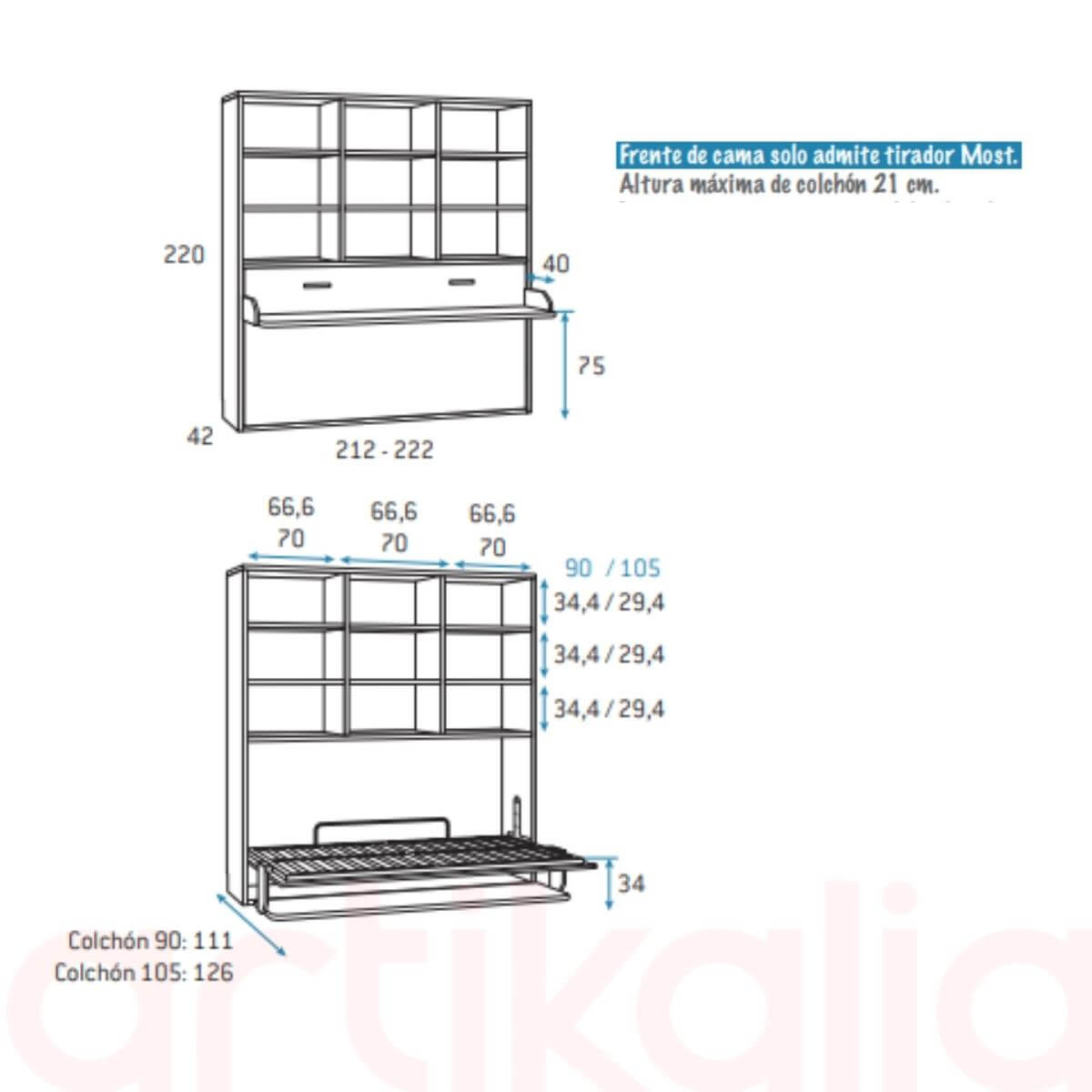 Cama abatible horizontal con escritorio y estanteria - Xíkara