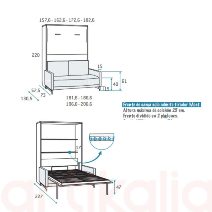 Cama abatible vertical con sofá