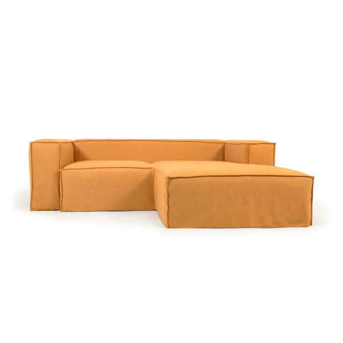 Sofá 2 plz con chaise longue mostaza