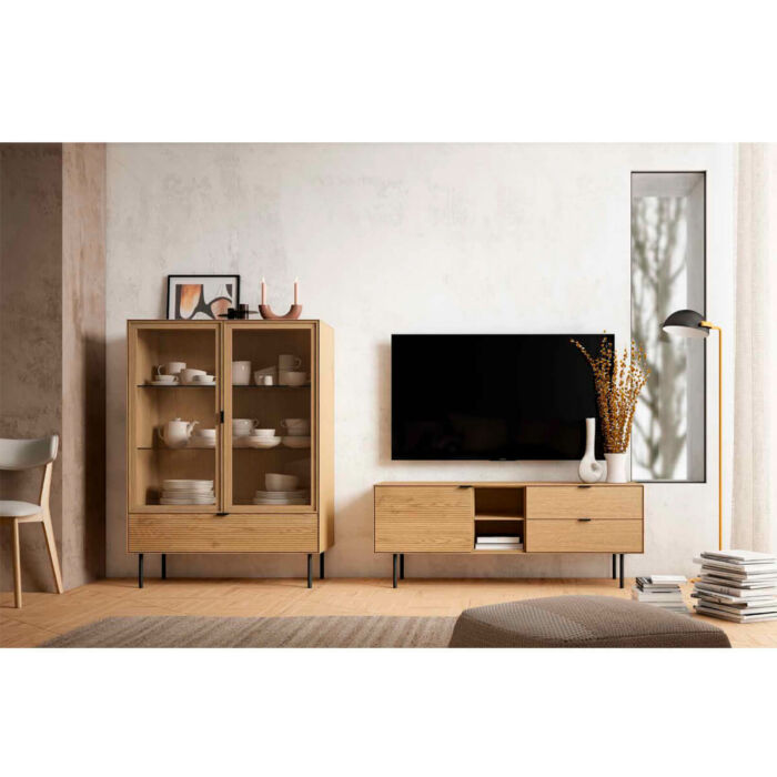 Mueble TV madera natural roble