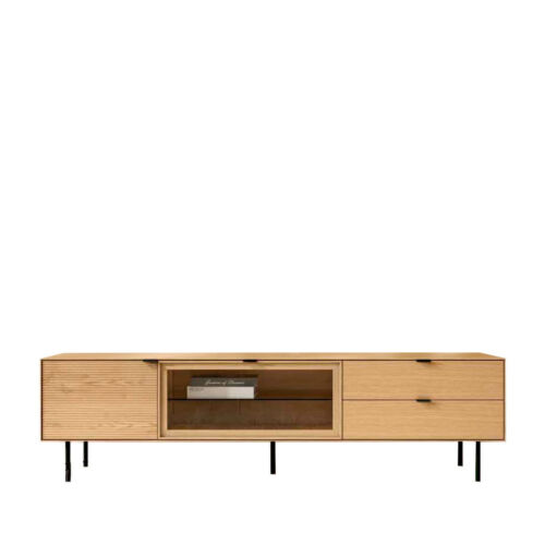 Mueble TV madera natural vitrina