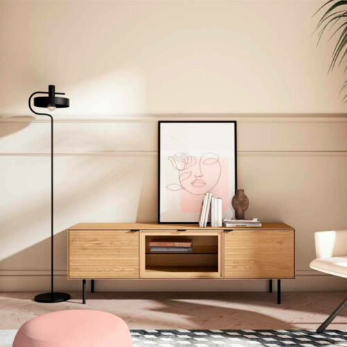 Mueble TV madera de roble vitrina