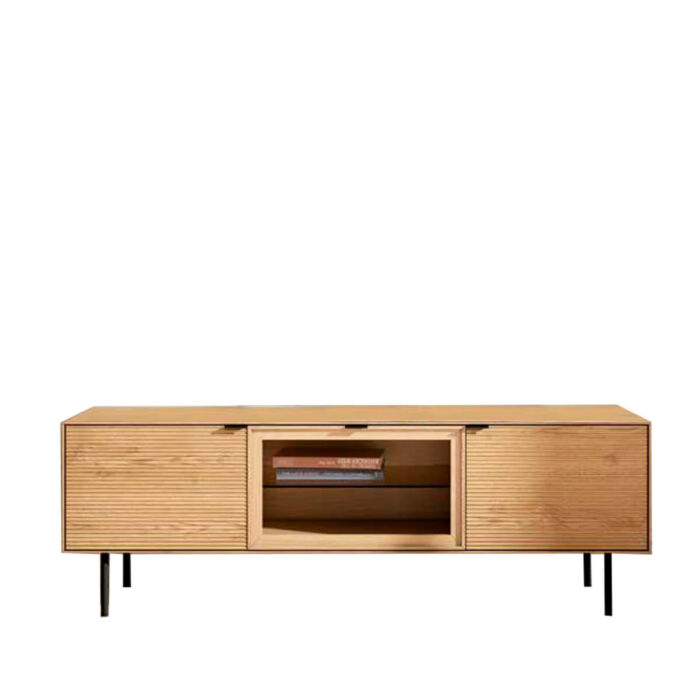 Mueble TV madera de roble vitrina