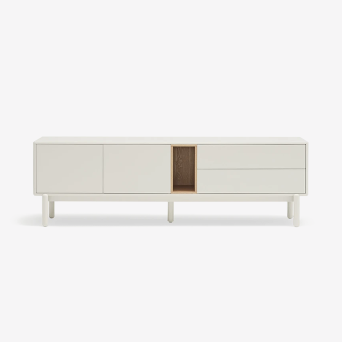 mueble tv crema y roble