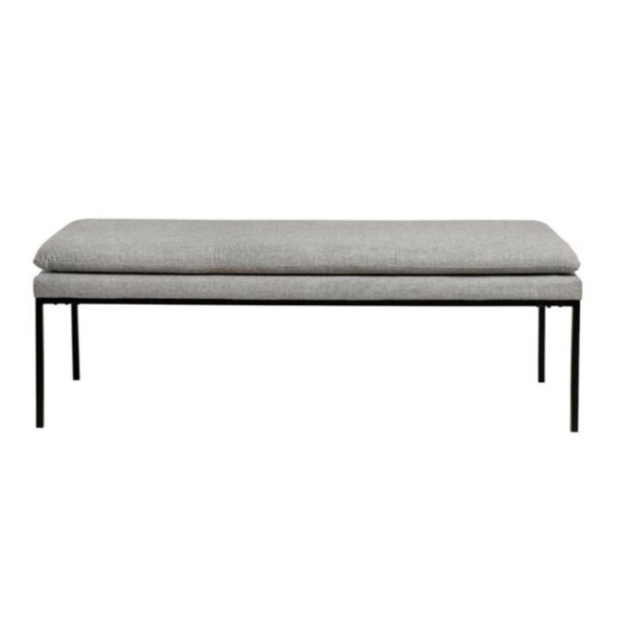 Banqueta gris con pata de metal negro.