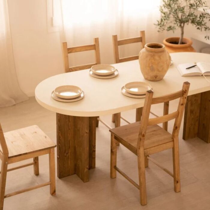 Mesa de comedor ovalada de microcemento 160cm
