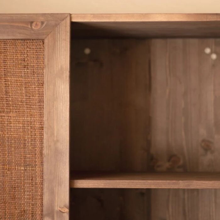 Armario de madera maciza y rafia PUSTO en tono nogal 180x80cm - Imagen 3